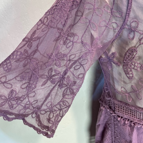 #0220 Set of 2 Lace V-Neck Tunic Dress/Swimsuit Cover Up in Purple and Teal - Picture 10 of 11